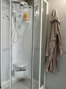 a bathroom with a shower with a sink and a shower at Casa Martina in Arcola +26 photos