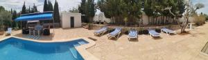 a group of lounge chairs and a swimming pool at Finca Bella Terra in Camarles
