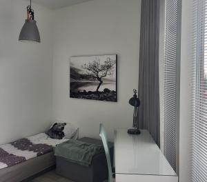 Ένα ή περισσότερα κρεβάτια σε δωμάτιο στο Arctic Apartment with own Sauna