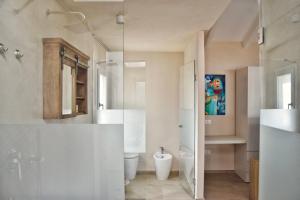a bathroom with a glass shower and a toilet at Is Cheas wine farm boutique hotel in San Vero Milis +92 photos