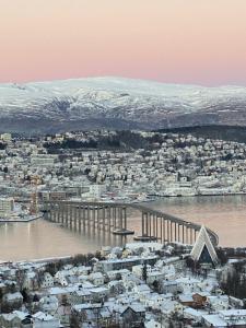 vue d'une ville avec de la neige sur l'eau dans l'établissement The Arctic Villa Tromsø, à Tromsø 36 autres photos