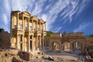 ancient building in the ruins of the library at Ephesus Nobel Otel in Selcuk