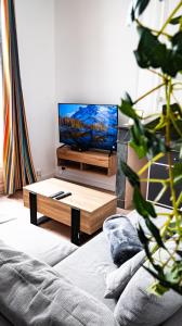 Télévision ou salle de divertissement dans l'établissement Les suites du castillet