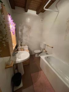 a bathroom with a sink and a tub and a toilet at Splendida Carezza in Carezza al Lago +25 photos