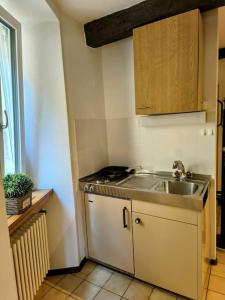 a kitchen with a sink and a counter top at Romantic Apartment Sonvico in Lugano