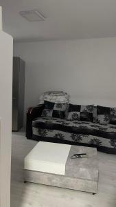 a living room with a couch and a table at Casa Haidu in 2 Mai