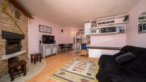 a living room with a couch and a fireplace at AURIAC - A01- STUDIO Cabine 4 pers in La Foux