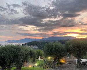a view of a sunset from a house with trees at Bordighera Castello Selva Dolce in Bordighera