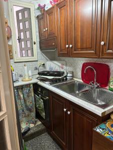 una cucina con lavello e fornello forno superiore di Appartamento centro storico quartiere San Michele a Sciacca