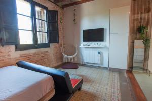 une chambre avec un lit et une télévision dans une pièce dans l'établissement Barcelona Classic Plaza Real Apartments, à Barcelone