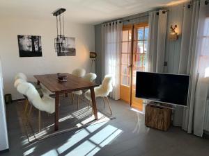 TV a/nebo společenská místnost v ubytování Magnifique chalet appartement à Villars, vue sur les alpes