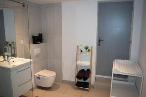 a white bathroom with a toilet and a sink at Le Bathalzar in Villeneuve d'Ascq +16 photos