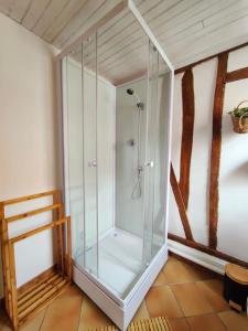 a bathroom with a shower with a glass enclosure at L'orchidée in Parenty +22 photos