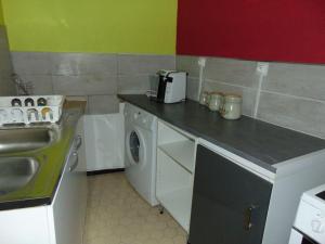 une petite cuisine avec un évier et une machine à laver dans l'établissement Location de vacances au cœur du Pilat, à Jonzieux