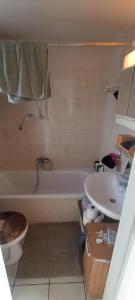 een badkamer met een wastafel, een bad en een toilet bij Maxent aan zee in Middelkerke +28 foto's