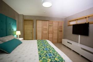 a bedroom with a bed and a flat screen tv at Marbella AquaVista 11-18 in Juan Pedro +12 photos