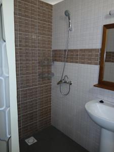 a bathroom with a shower and a sink at Residence Adeline in Toamasina