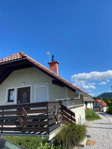 a house with a porch and a roof at Vineyard Cottage Rigelj in Dolenjske Toplice