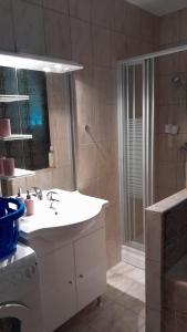 een badkamer met een witte wastafel en een douche bij Villa lavanda in Lovinac