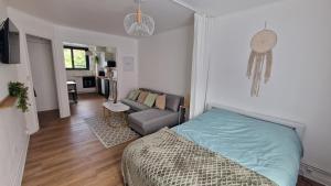 ein Schlafzimmer mit einem Bett und einer Couch in einem Zimmer in der Unterkunft Grand studio Lille centre in Lille