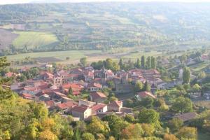 a village on a hill with trees and houses at Logement privé avec terrasse in Chanonat