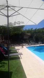 an umbrella next to a swimming pool with at Casa das Laranjeiras in Pinhão