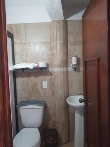 une salle de bains avec toilettes et lavabo dans l'établissement Departamento los Pinos, à Zurumútaro