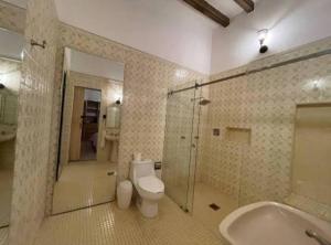 a bathroom with a toilet and a shower and a sink at Habitacion I Para 4 Personas 3 Camas in Morelia