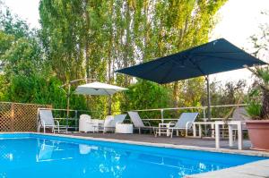 a pool with chairs and a table and umbrella at Hotel Palace del Conero in Osimo