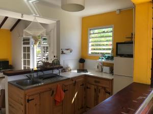 a kitchen with a sink and a counter top at Le Saintois in Terre-de-Bas