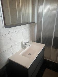 a bathroom with a white sink and a mirror at Apartment Zelenčić in Kali +53 photos