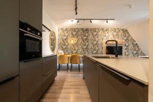 a kitchen with a sink and a counter top at Hello Zeeland - Appartement Duno Lodges 6 personen in Oostkapelle +16 photos