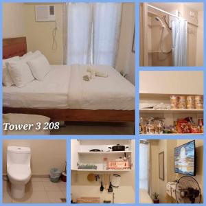イロイロにあるTower 3 208 Sunset Viewのベッドとバスルーム付きの部屋の写真のコラージュ
