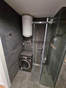 a bathroom with a shower stall and a toilet at Brooklyn 88 Apartment in Niš +15 photos