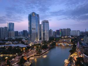 Uma visão geral de Chengdu ou uma vista da cidade tirada do hotel