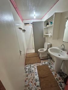 a bathroom with a toilet and a sink at Tuaera Lodge in Te-Fare-Arii