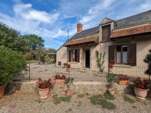 a house with potted plants in front of it at Gîte familial près de Nohant avec jardin, cheminée, garage et WIFI gratuit - FR-1-591-94 in Nohant-Vic