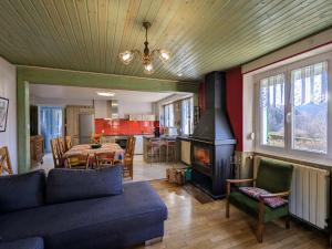 a living room with a couch and a fireplace at Gîte spacieux en ancienne ferme rénovée, idéal pour familles et amis – proche randos et sites touristiques - FR-1-589-6 in Ban-sur-Meurthe-Clefcy