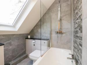 un bagno con wc e doccia in vetro di Bridge Cottage a Newby Bridge Altre 24 foto