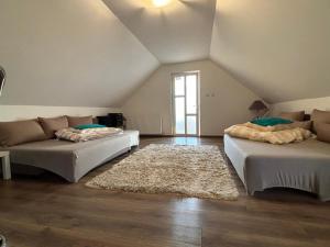 a living room with two beds and a couch at Fantastic camp in Piteşti +73 photos