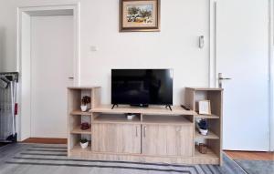 een televisie op een houten entertainmentcentrum in een woonkamer bij Nice Apartment In Pula With Wifi in Pula