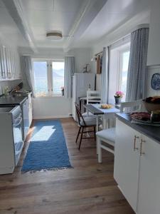 NygardにあるHouse with Whirlpoolのキッチン(白いキャビネット、青いラグ付) +69枚の写真