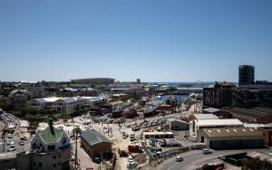 an aerial view of a city with traffic and buildings at Western Cape South Africa in Cape Town