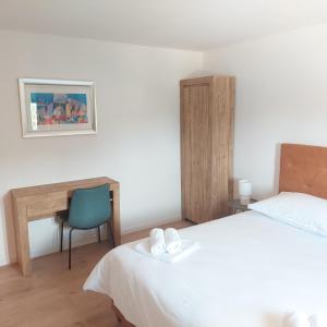 Un dormitorio con una cama, un escritorio y una silla. en Villa Bagulina, en Drniš