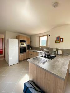 a kitchen with a white refrigerator and a counter at Domaine des fouques in Hyères