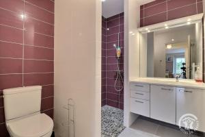 a bathroom with a toilet and a sink and a mirror at Les hortensias in Feins +12 photos
