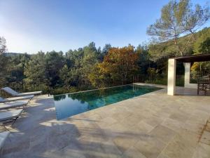 a swimming pool in the middle of a patio at Vigne féré belgentier in Belgentier