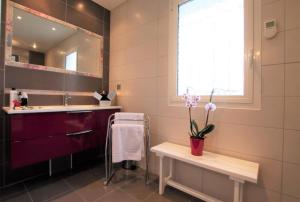 un bagno con lavandino e specchio di Ixtulian-borda a Hasparren Altre 27 foto