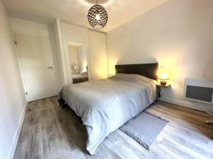 ein Schlafzimmer mit einem großen Bett und einem Fernseher in der Unterkunft L'appartement de l'ermitage in Dax