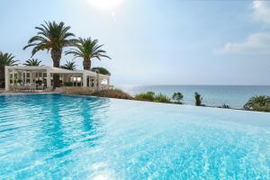 a swimming pool with the ocean in the background at Sani Club in Sani Beach